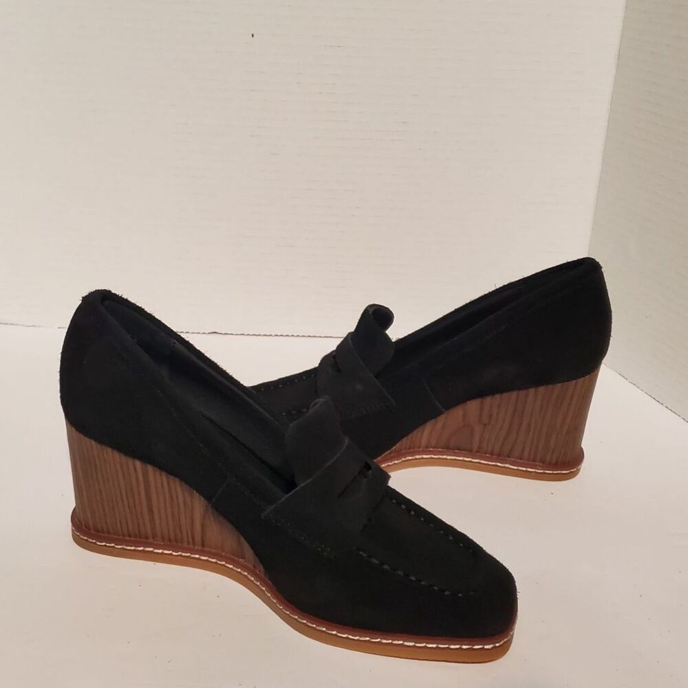 Sanctuary Cadence Black Suede Slip On Wedge Loafers Women's Size 6M Preppy